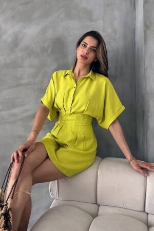 PistachioShort Linen Dress - Topshow - Globality Store - Women Clothes Wholesale Turkey