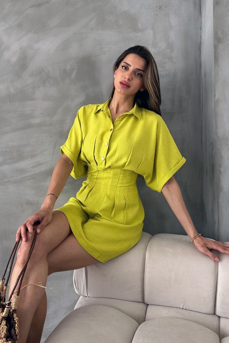 PistachioShort Linen Dress