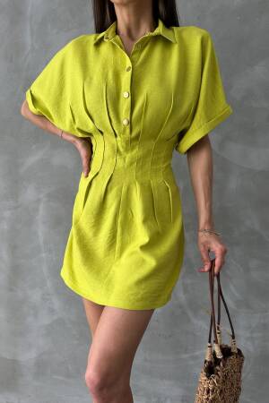 PistachioShort Linen Dress - Topshow - Globality Store - Women Clothes Wholesale Turkey