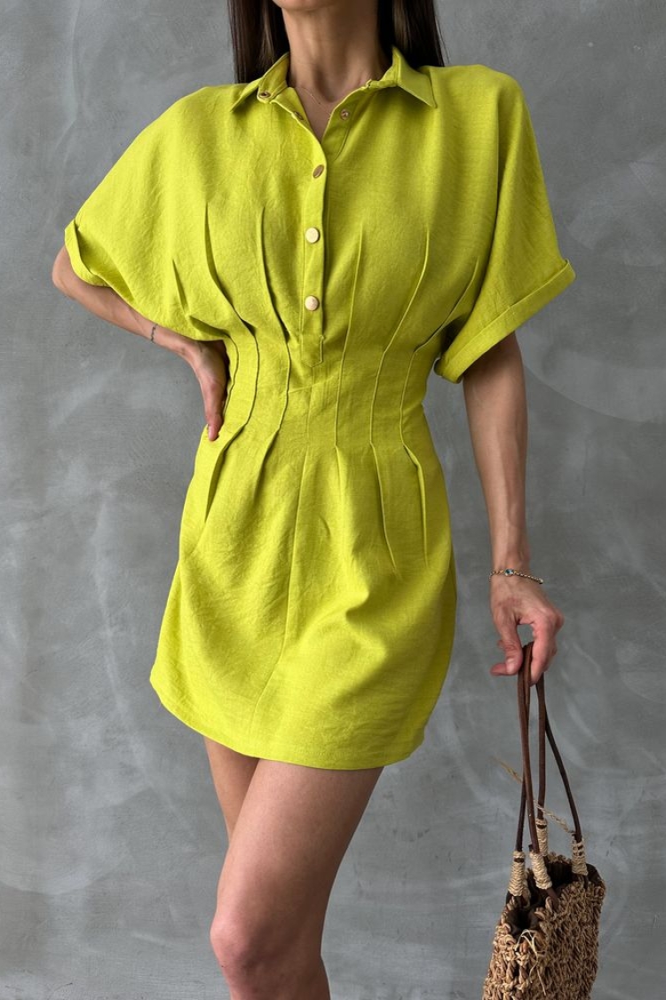 PistachioShort Linen Dress