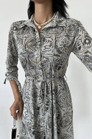 Shawl Pattern Shirt Collar Lace Detailed Buttoned Dress - Fiori - Globality Store - Women Clothes Wholesale Turkey