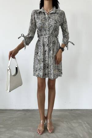 Shawl Pattern Shirt Collar Lace Detailed Buttoned Dress - Fiori - Globality Store - Women Clothes Wholesale Turkey