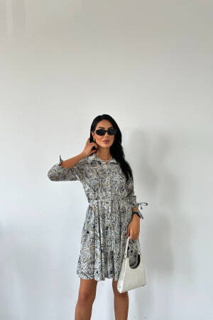Shawl Pattern Shirt Collar Lace Detailed Buttoned Dress - Fiori - Globality Store - Women Clothes Wholesale Turkey