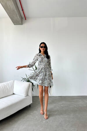 Shawl Pattern Shirt Collar Lace Detailed Buttoned Dress - Fiori - Globality Store - Women Clothes Wholesale Turkey