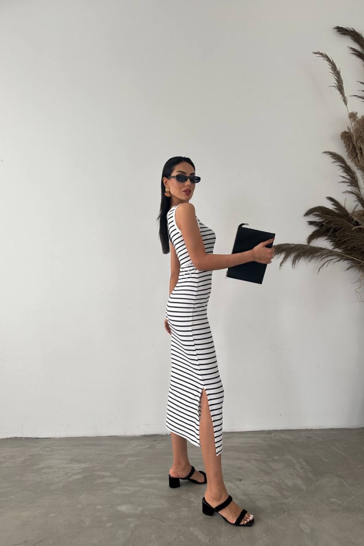 Ottoman Lycra Fabric Striped Dress