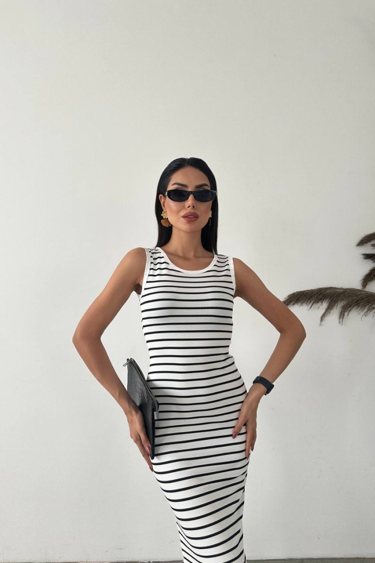 Ottoman Lycra Fabric Striped Dress