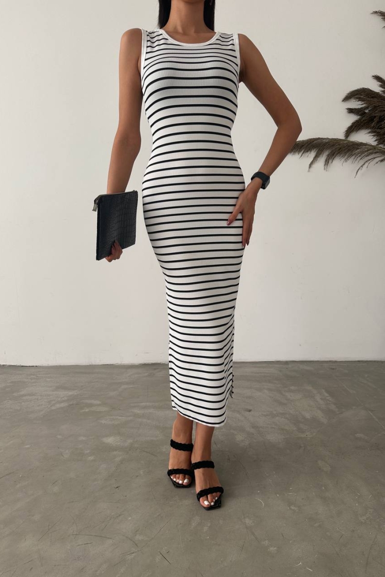 Ottoman Lycra Fabric Striped Dress