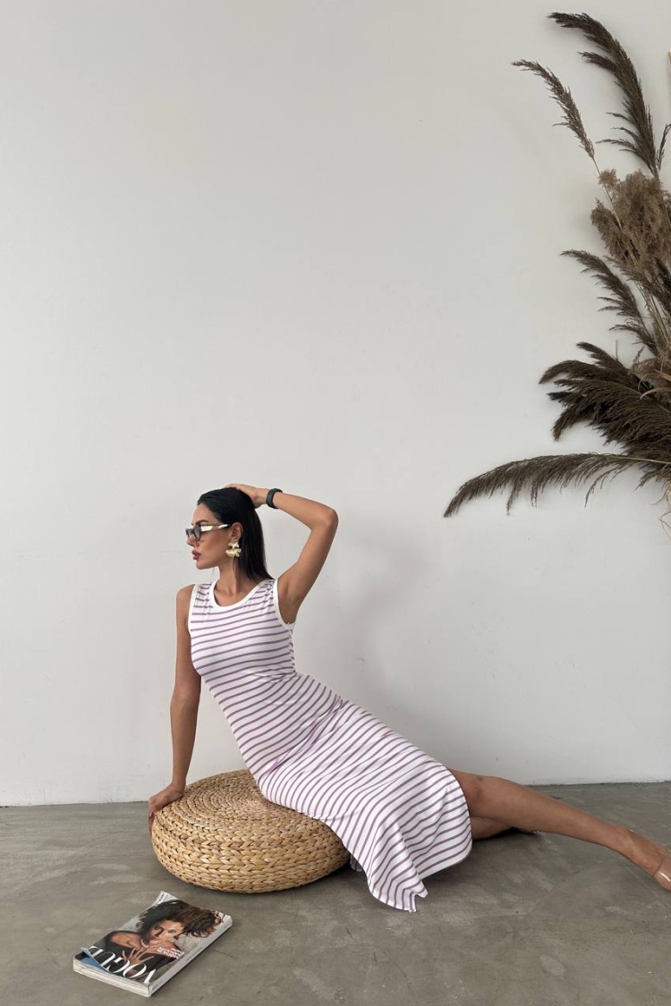 Ottoman Lycra Fabric Striped Dress