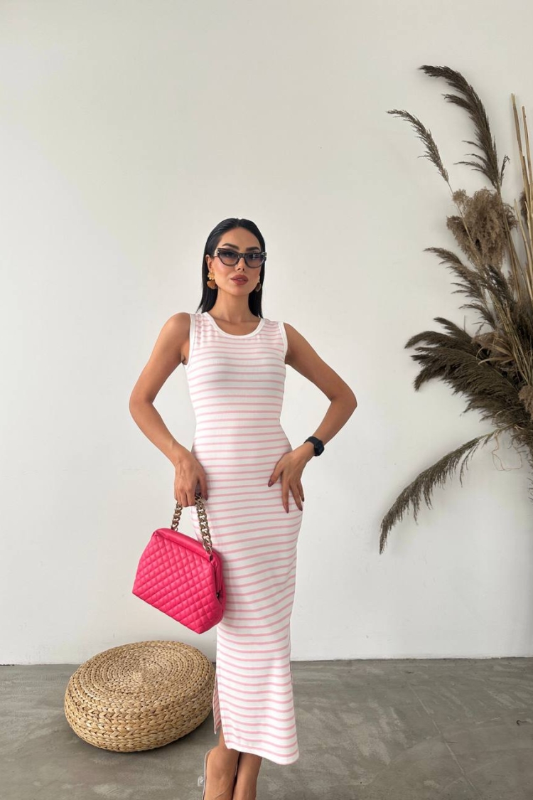 Ottoman Lycra Fabric Striped Dress