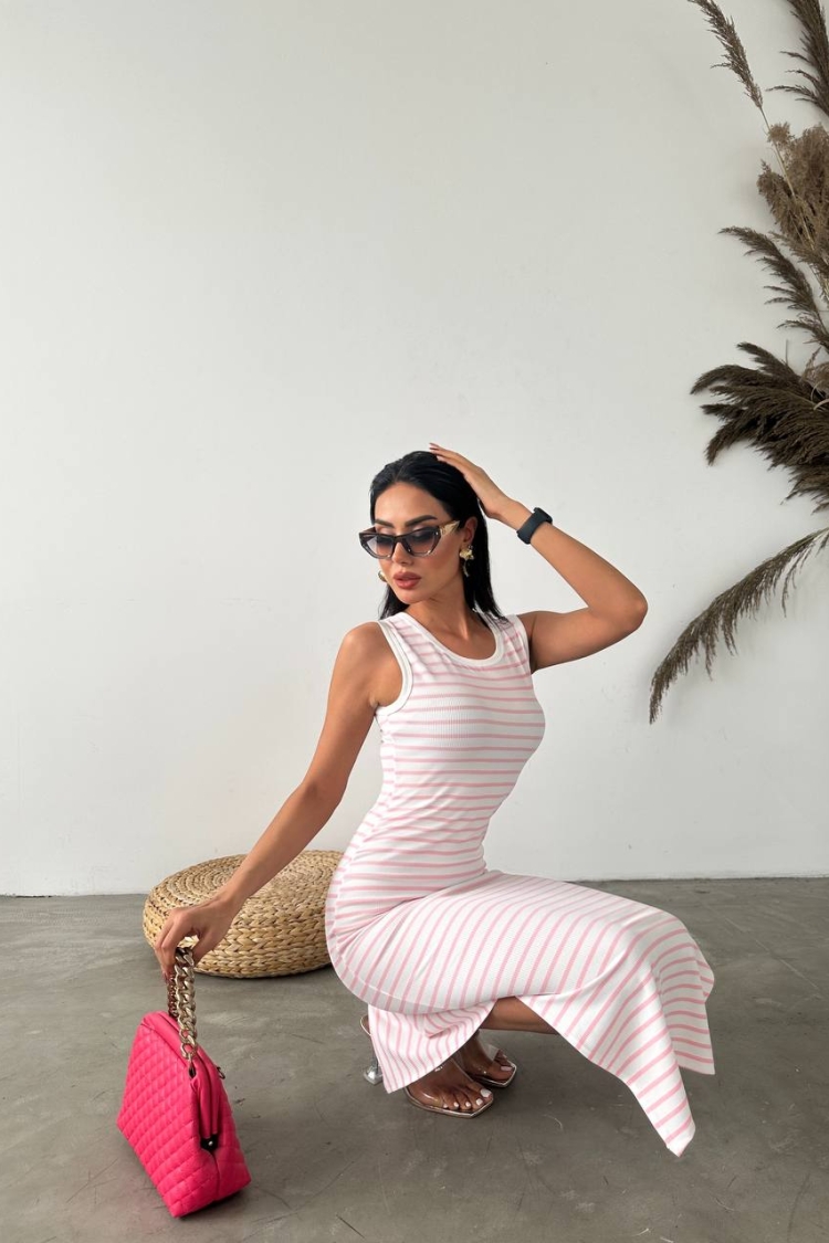 Ottoman Lycra Fabric Striped Dress
