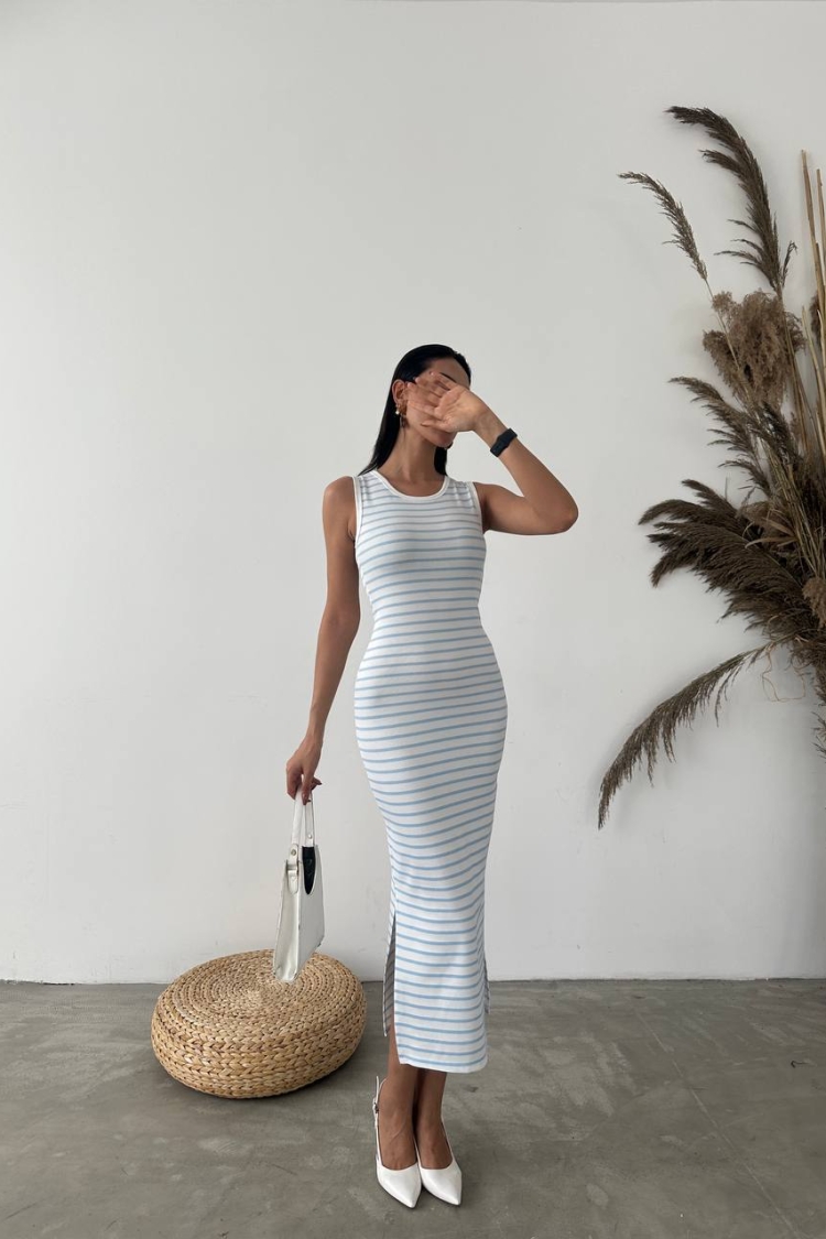 Ottoman Lycra Fabric Striped Dress