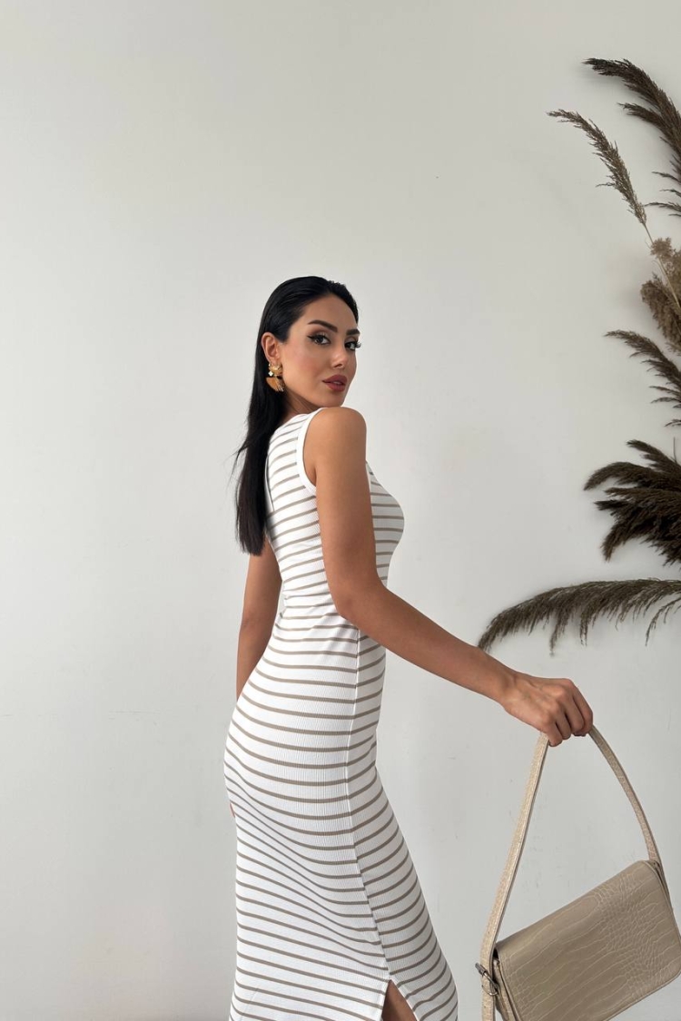 Ottoman Lycra Fabric Striped Dress