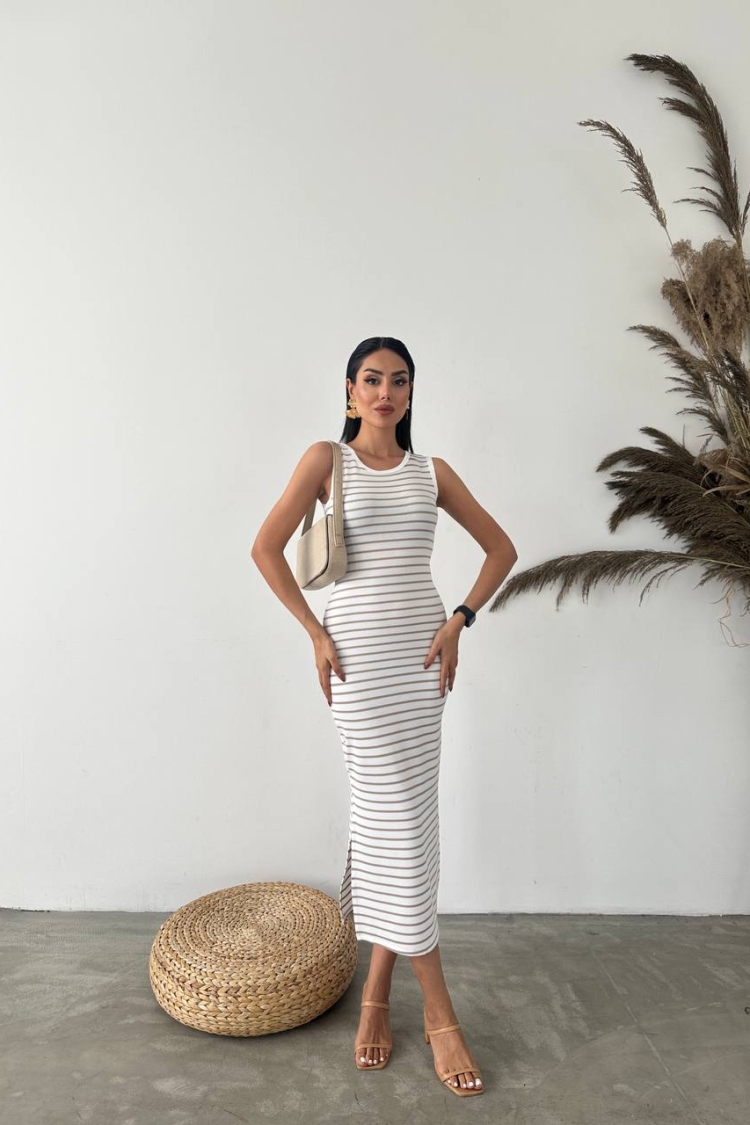 Ottoman Lycra Fabric Striped Dress