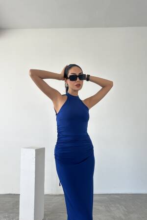 Halter Neckline Gathered Sandy Dress With Lace Detail On The Back - Fiori - Globality Store - Women Clothes Wholesale Turkey