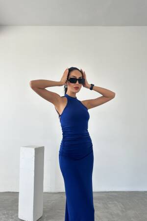 Halter Neckline Gathered Sandy Dress With Lace Detail On The Back - Fiori - Globality Store - Women Clothes Wholesale Turkey