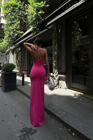 Halter NeckBackless Maxi Length Sandy Dress - Fiori - Globality Store - Women Clothes Wholesale Turkey