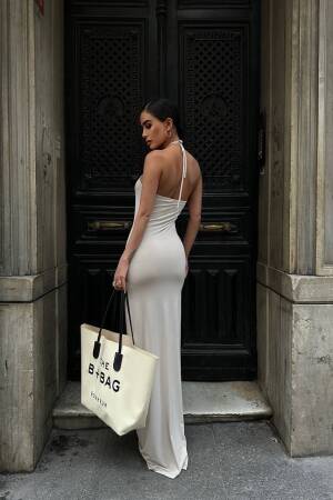 Halter NeckBackless Maxi Length Sandy Dress - Fiori - Globality Store - Women Clothes Wholesale Turkey