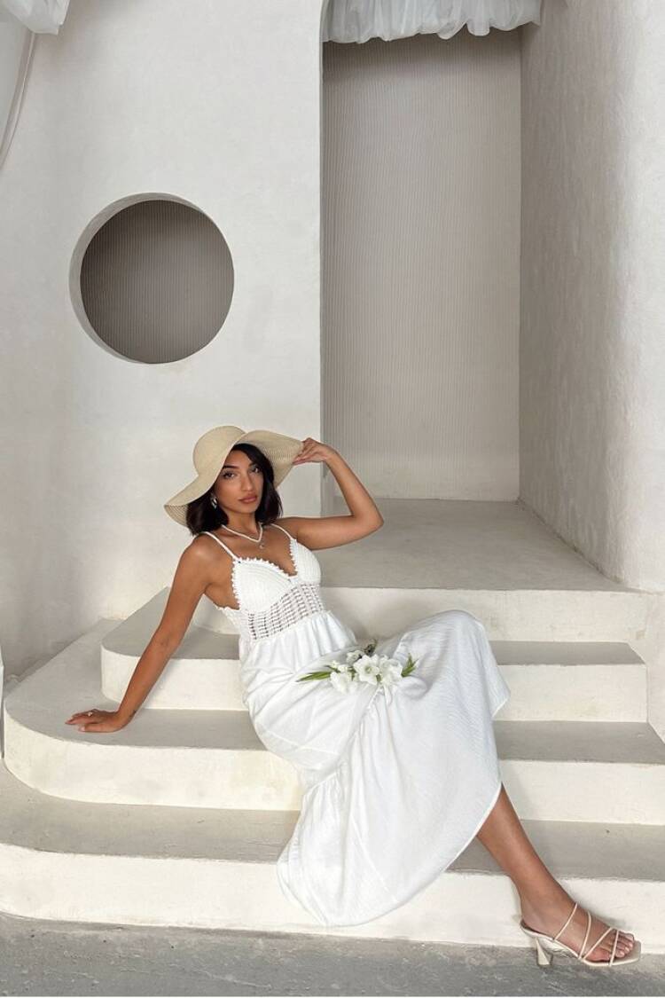 Linen Strappy V-Neck Full-Length Dress - Brand: Topshow - Women's Clothing Wholesale - Globality Store
