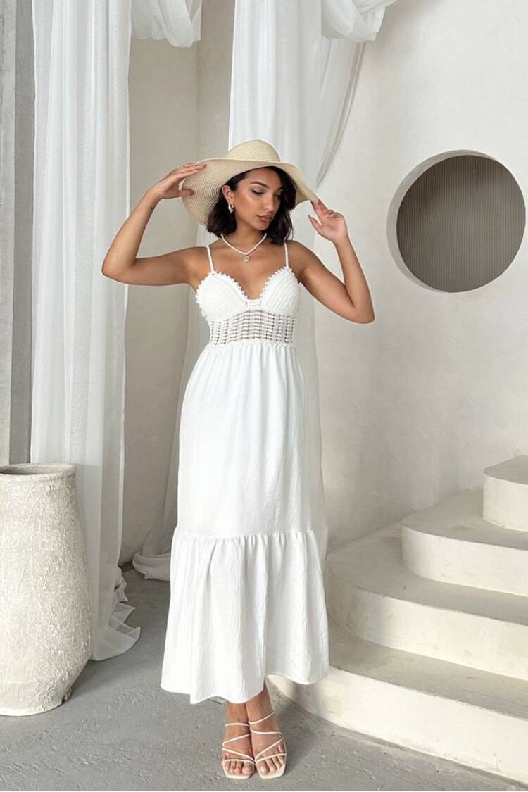 Linen Strappy V-Neck Full-Length Dress