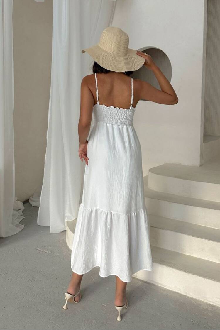 Linen Strappy V-Neck Full-Length Dress