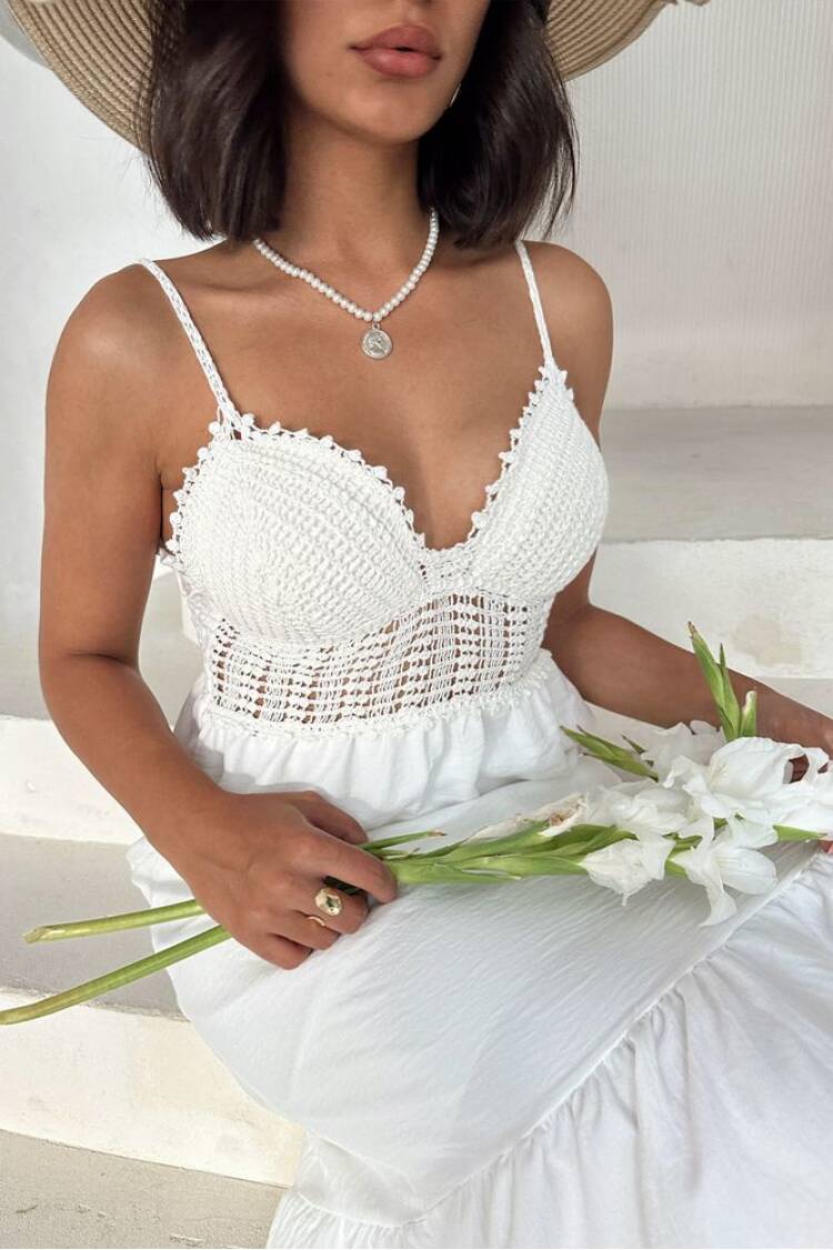 Linen Strappy V-Neck Full-Length Dress