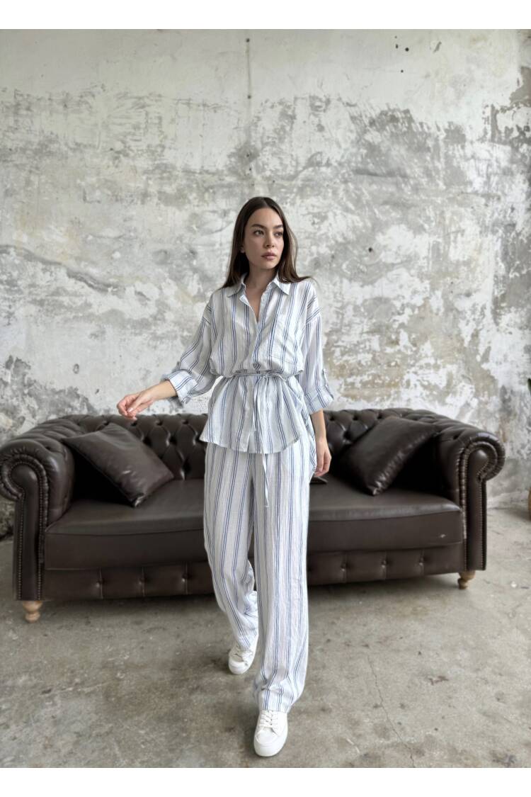 Striped Tunic Shirt Double Set
