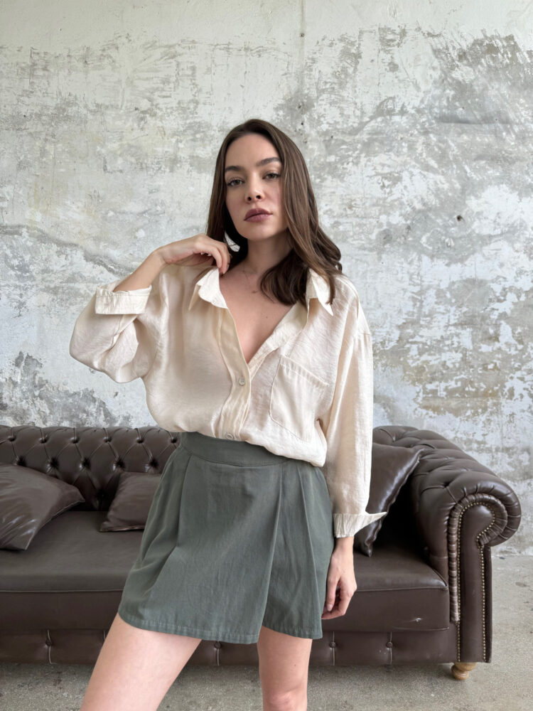 Wide Pleated Skirt - Cream Rouge - Globality Store - Women Clothes Wholesale Turkey