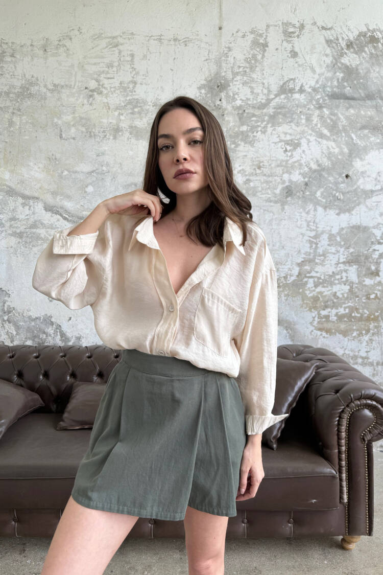 Wide Pleated Skirt - Cream Rouge - Globality Store - Women Clothes Wholesale Turkey