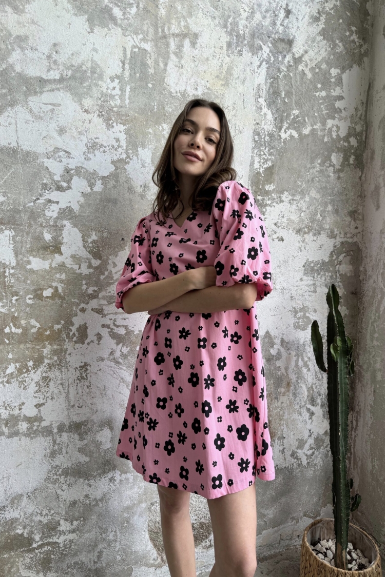 Balloon Sleeve Dress - Pink