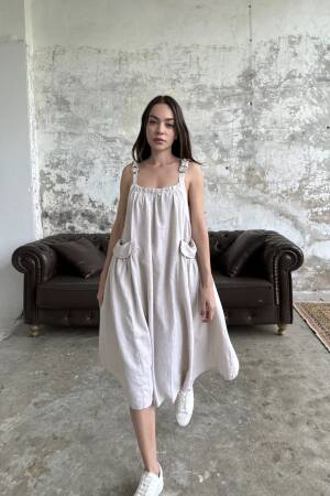 Bag Pocket Dress - Natur - Cream Rouge - Globality Store - Women Clothes Wholesale Turkey