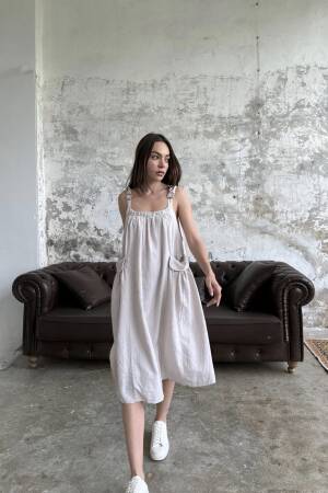 Bag Pocket Dress - Natur - Cream Rouge - Globality Store - Women Clothes Wholesale Turkey