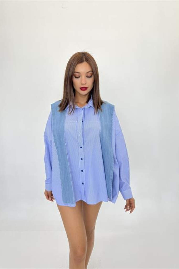 Shirt -And White Striped - Fame - Globality Store - Women Clothes Wholesale Turkey