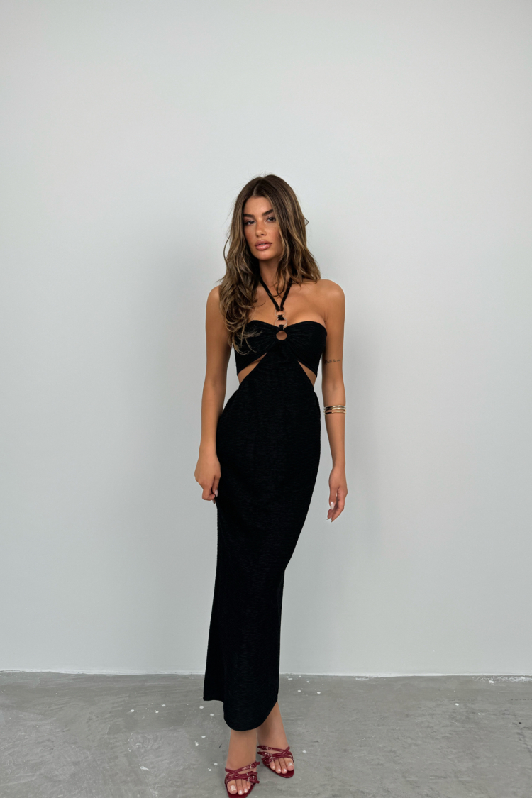 Neck Tie Maxi Dress - Black