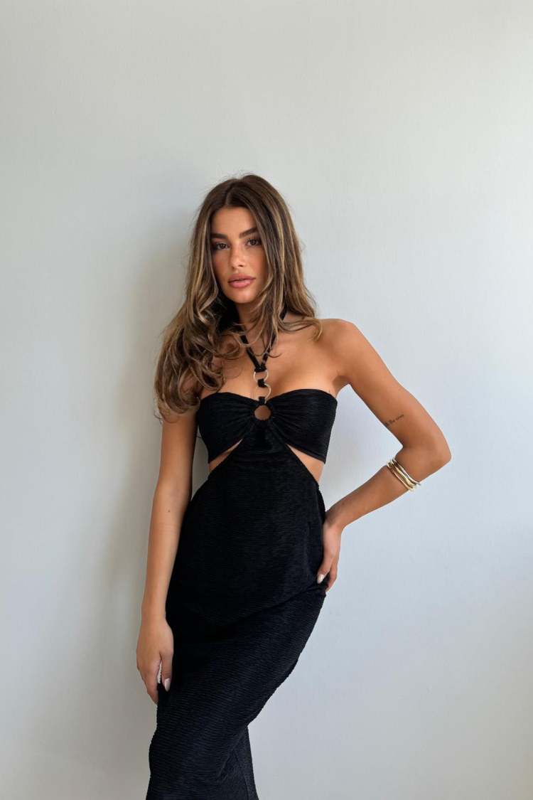 Neck Tie Maxi Dress - Black
