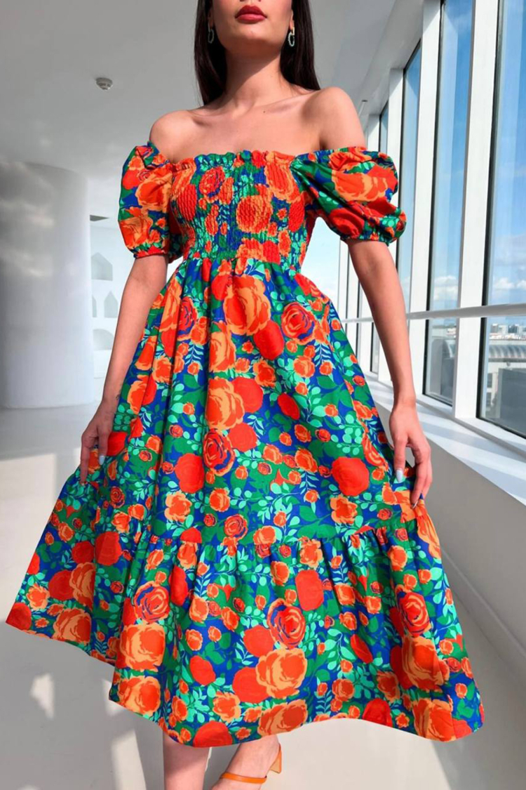 Poplin Patterned Square Neck Gype Dress