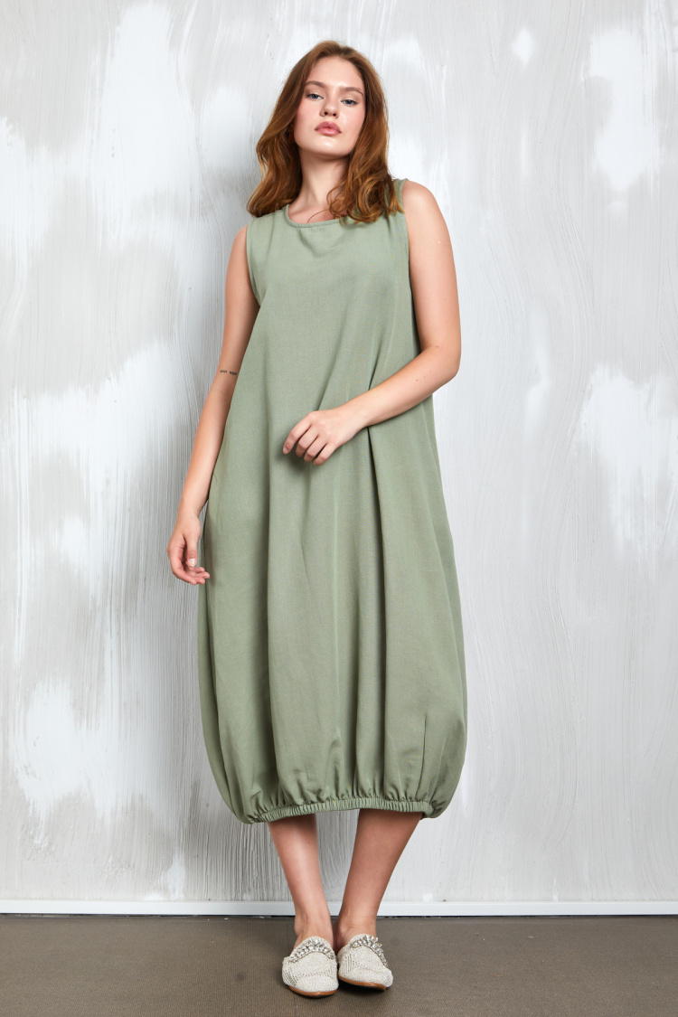 Linen Bottom Elastic Detailed Dress 27310