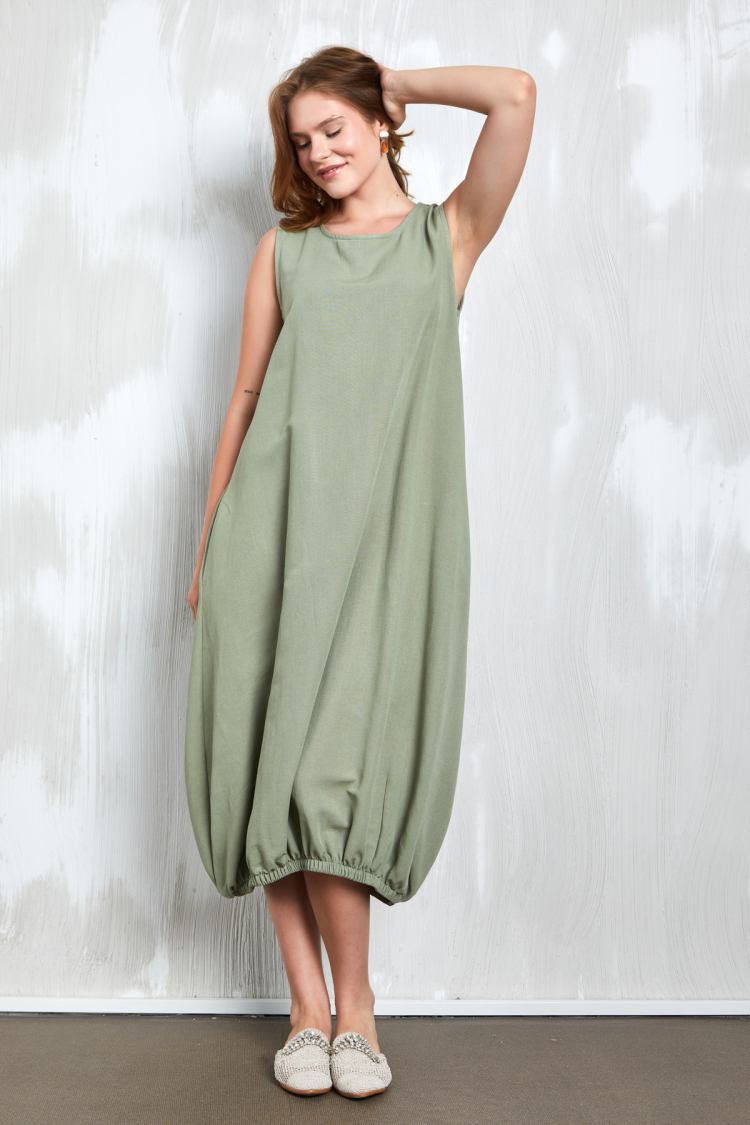 Linen Bottom Elastic Detailed Dress 27310