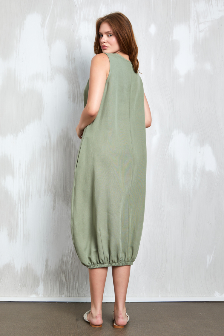 Linen Bottom Elastic Detailed Dress 27310