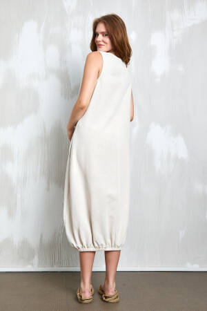 Natur Linen Bottom Elastic Detailed Dress 27310 - First Angels - Globality Store - Women Clothes Wholesale Turkey