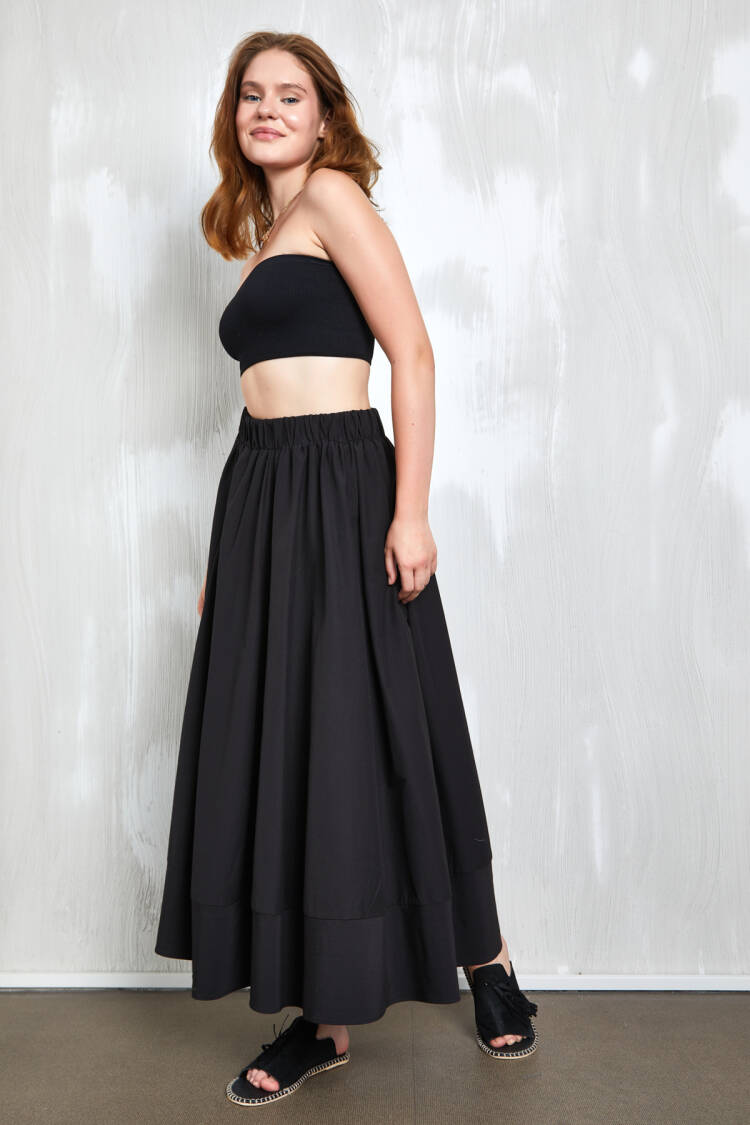 Poplin Long Skirt With Elastic Waist 27321