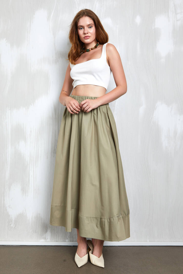 Poplin Long Skirt With Elastic Waist 27321 - First Angels - Globality Store - Women Clothes Wholesale Turkey