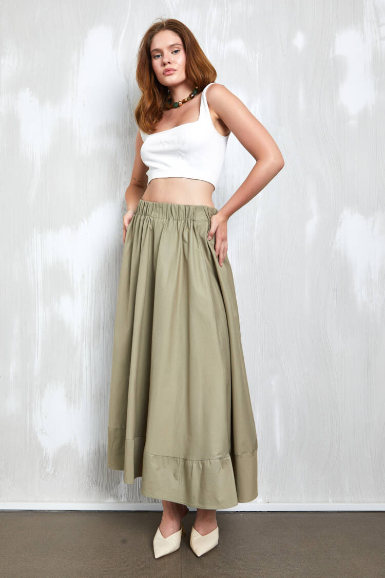 Poplin Long Skirt With Elastic Waist 27321