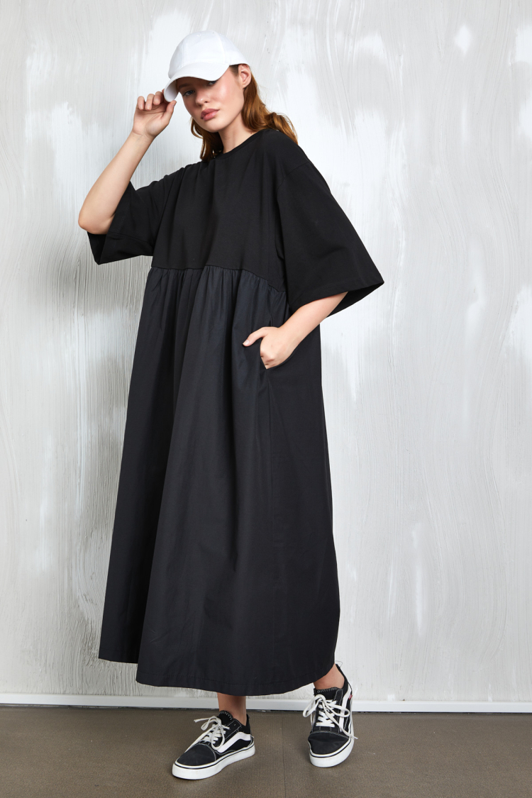Combed Cotton Bottom Woven Oversize Long Dress 27258 - First Angels - Globality Store - Women Clothes Wholesale Turkey