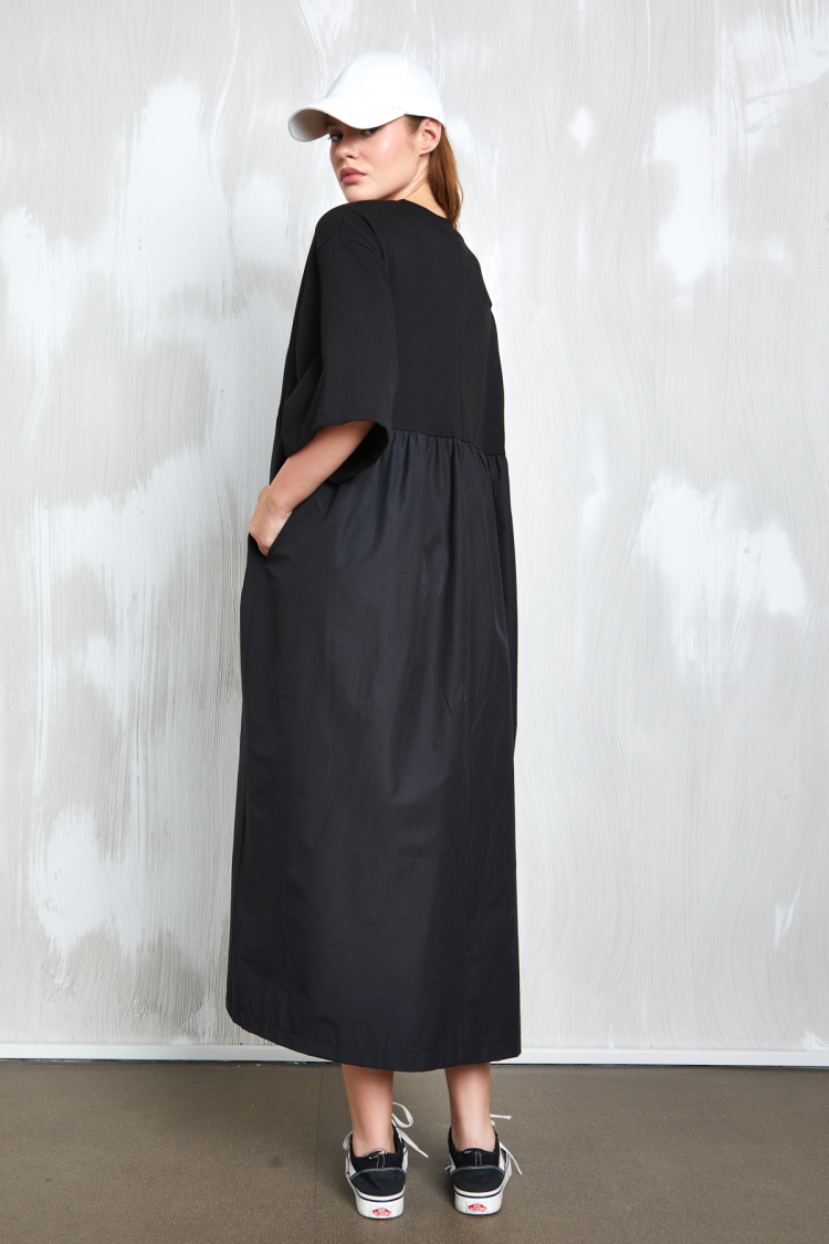 Combed Cotton Bottom Woven Oversize Long Dress 27258