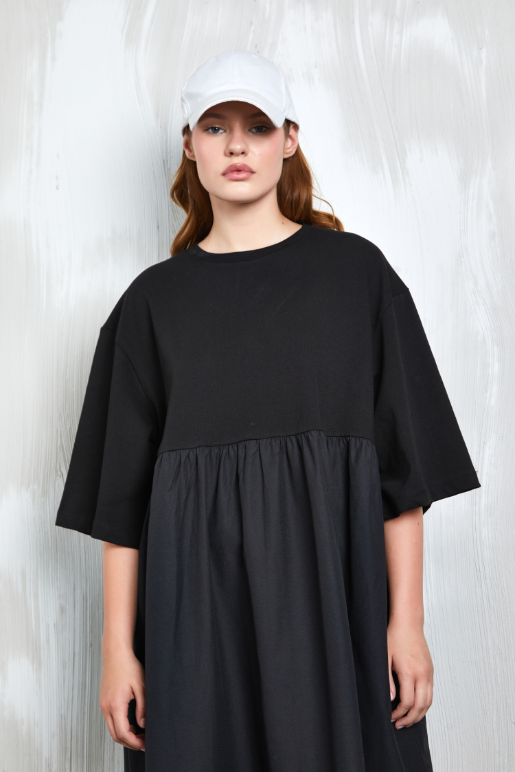 Combed Cotton Bottom Woven Oversize Long Dress 27258