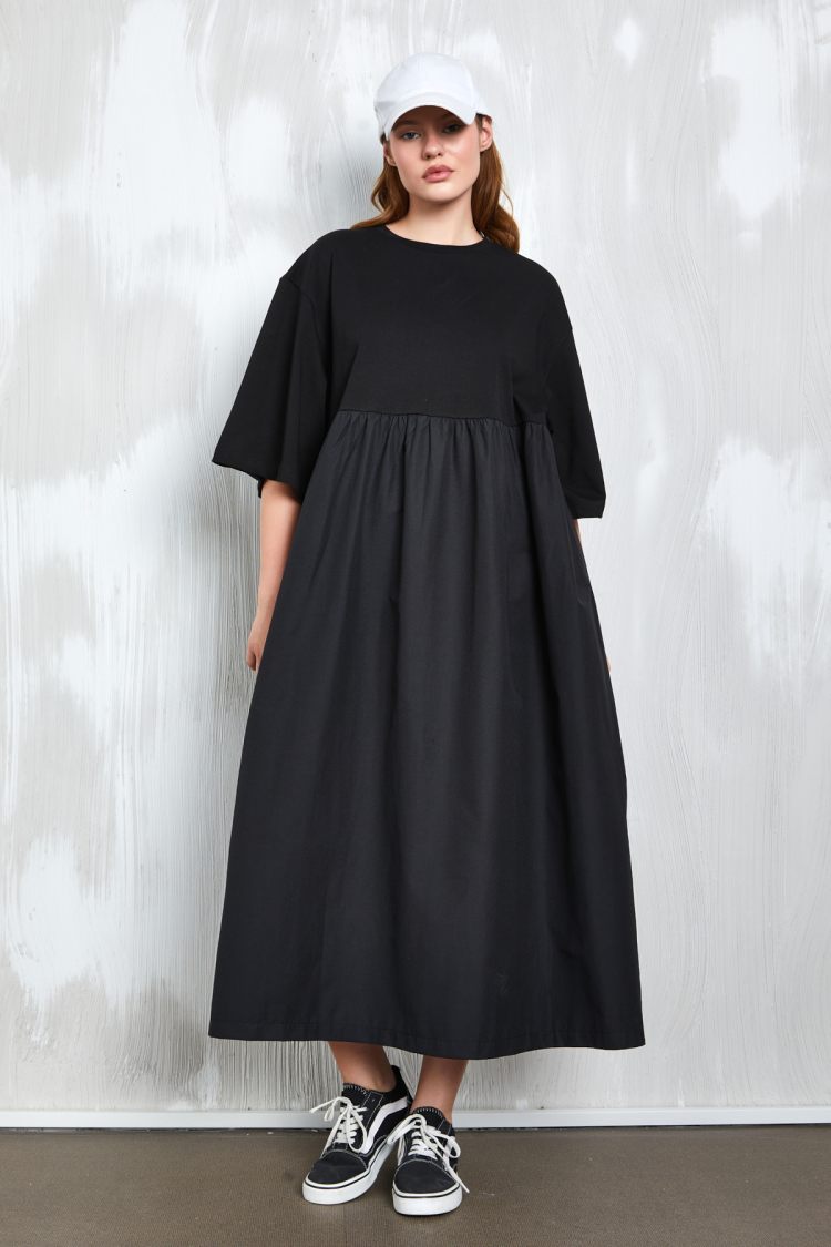 Combed Cotton Bottom Woven Oversize Long Dress 27258