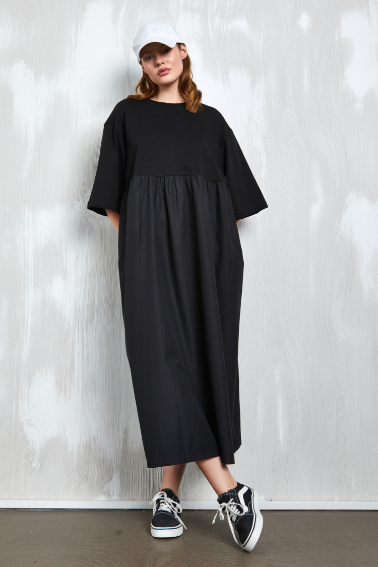 Combed Cotton Bottom Woven Oversize Long Dress 27258