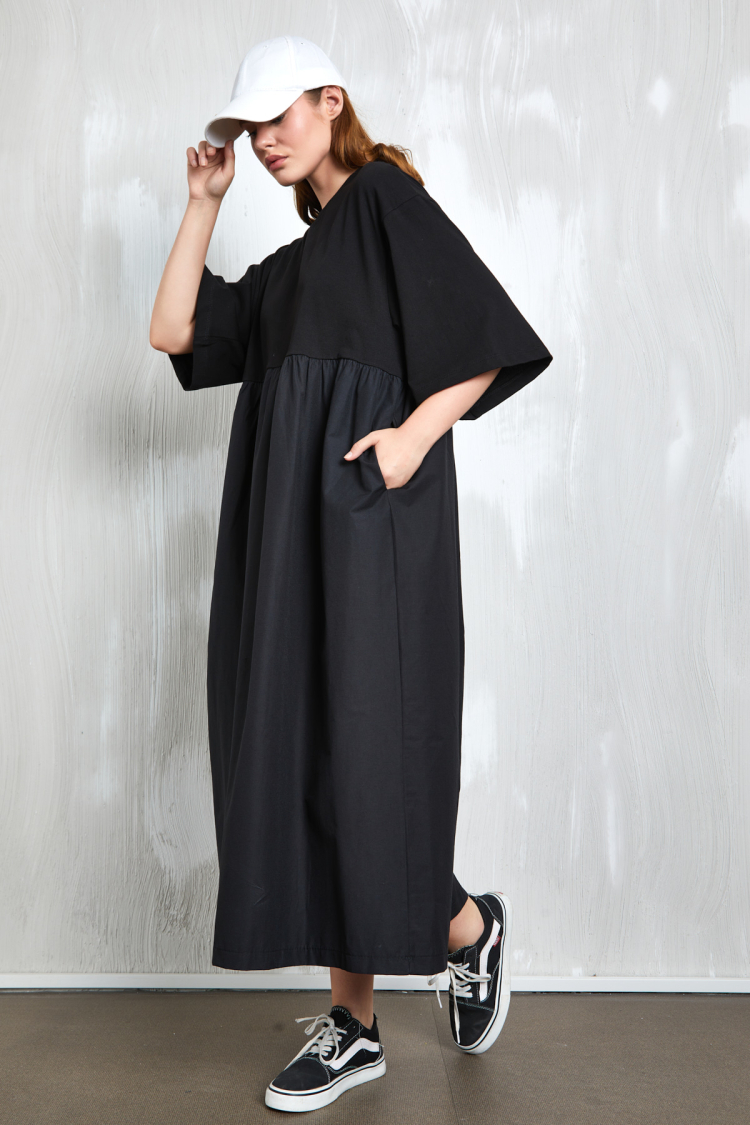 Combed Cotton Bottom Woven Oversize Long Dress 27258