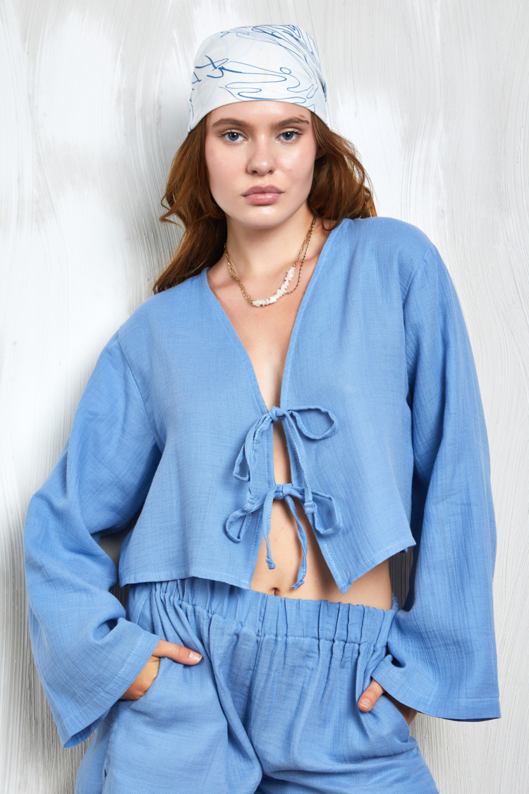 Muslin Fabric Front Tie Blouse 27355 - First Angels - Globality Store - Women Clothes Wholesale Turkey