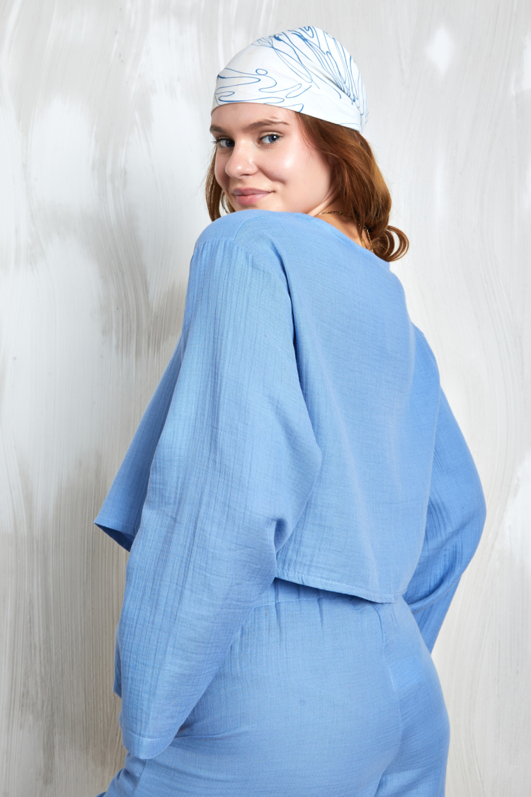 Muslin Fabric Front Tie Blouse 27355